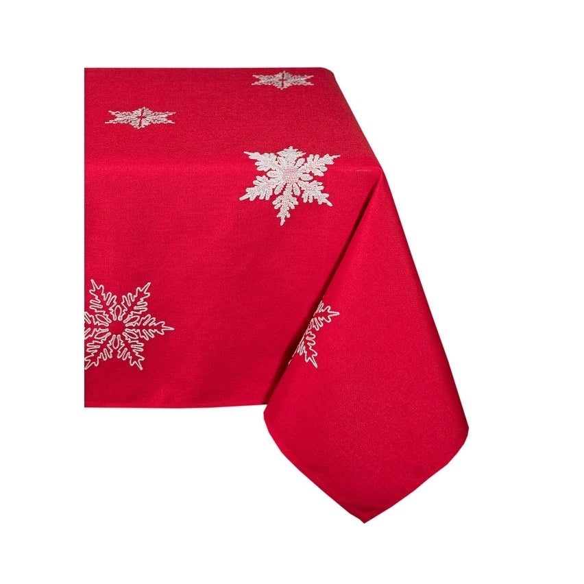 Glisten Snowflake Embroidered Christmas Tablecloth 70 By 120 Inch Red