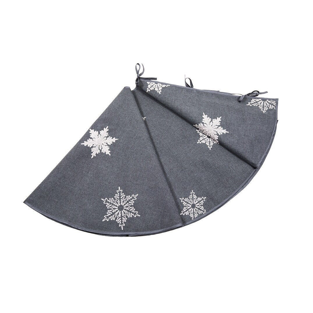 Glisten Snowflake Embroidered Christmas Tree Skirt 56 Inch Round Grey