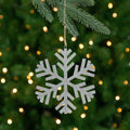 8.75 Silver Glittered Wooden Snowflake Shaped Christmas Ornament