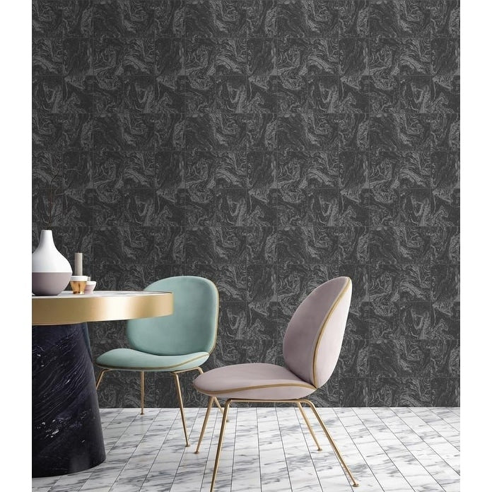 Glitter Marble Tile Black Wallpaper