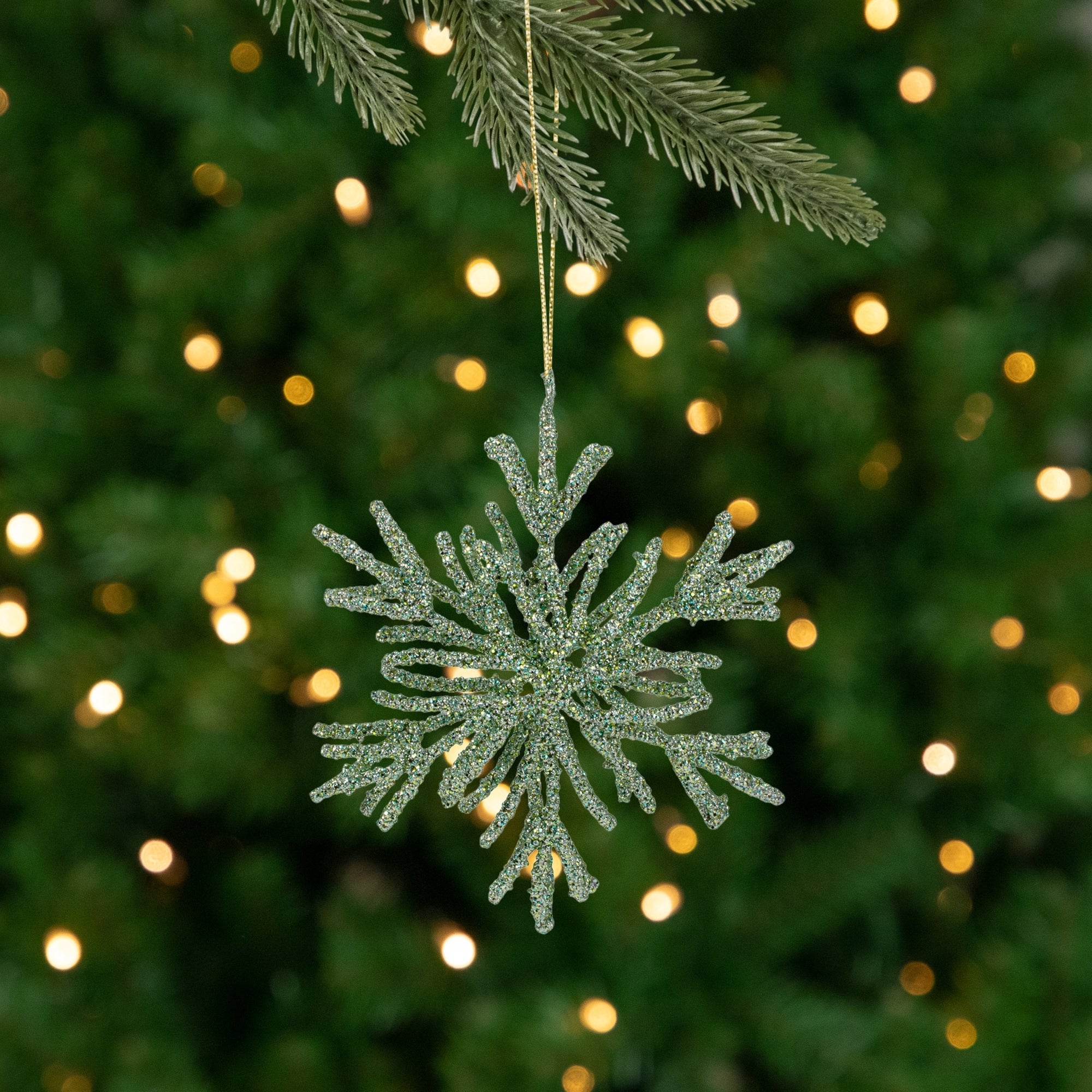 7.5 Green Glitter Snowflake Christmas Ornament