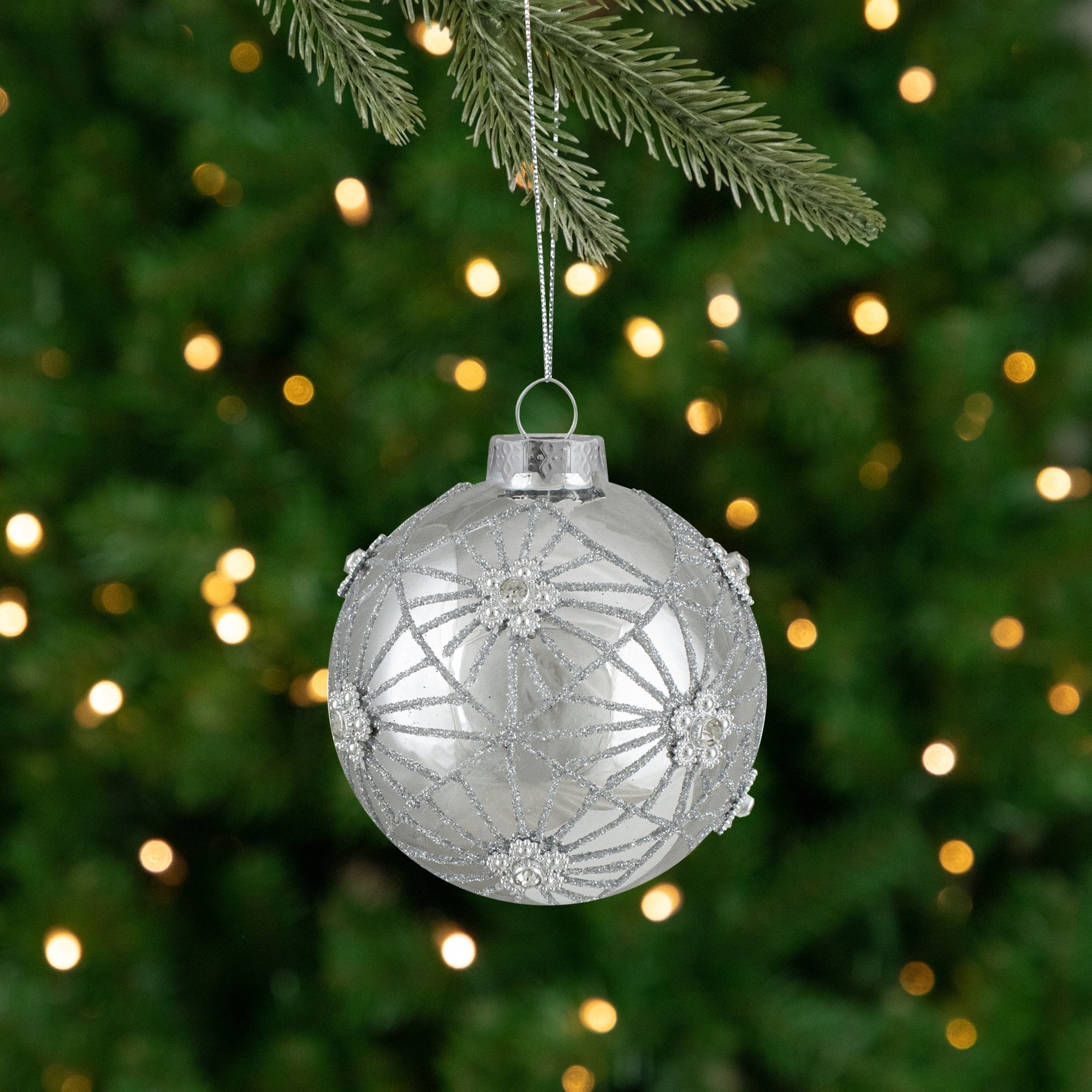 4Ct Clear Red And Silver Christmas Ball Ornaments 3.25 Inch 80Mm