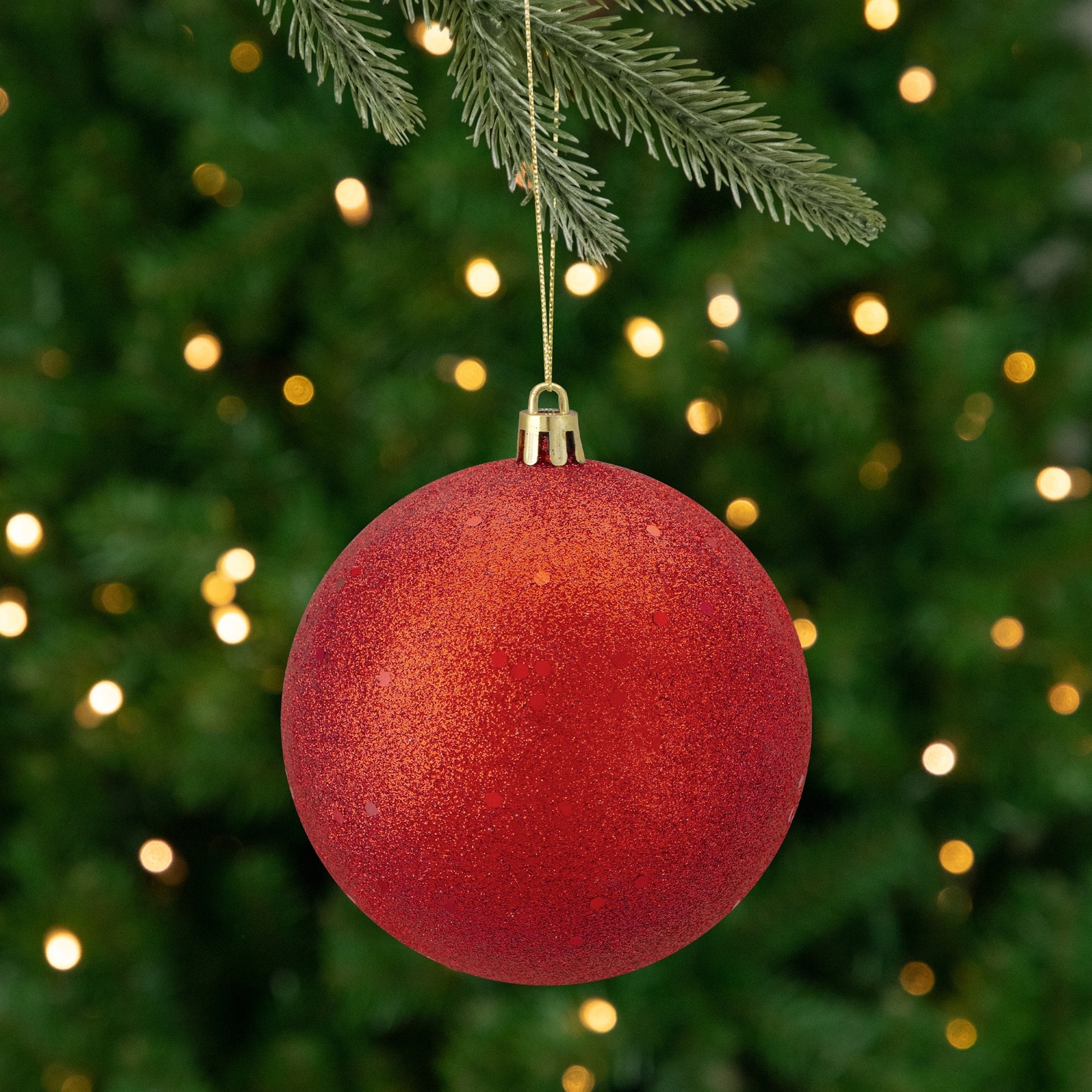Red Hot Holographic Glitter Shatterproof Christmas Ball Ornament 4 100Mm