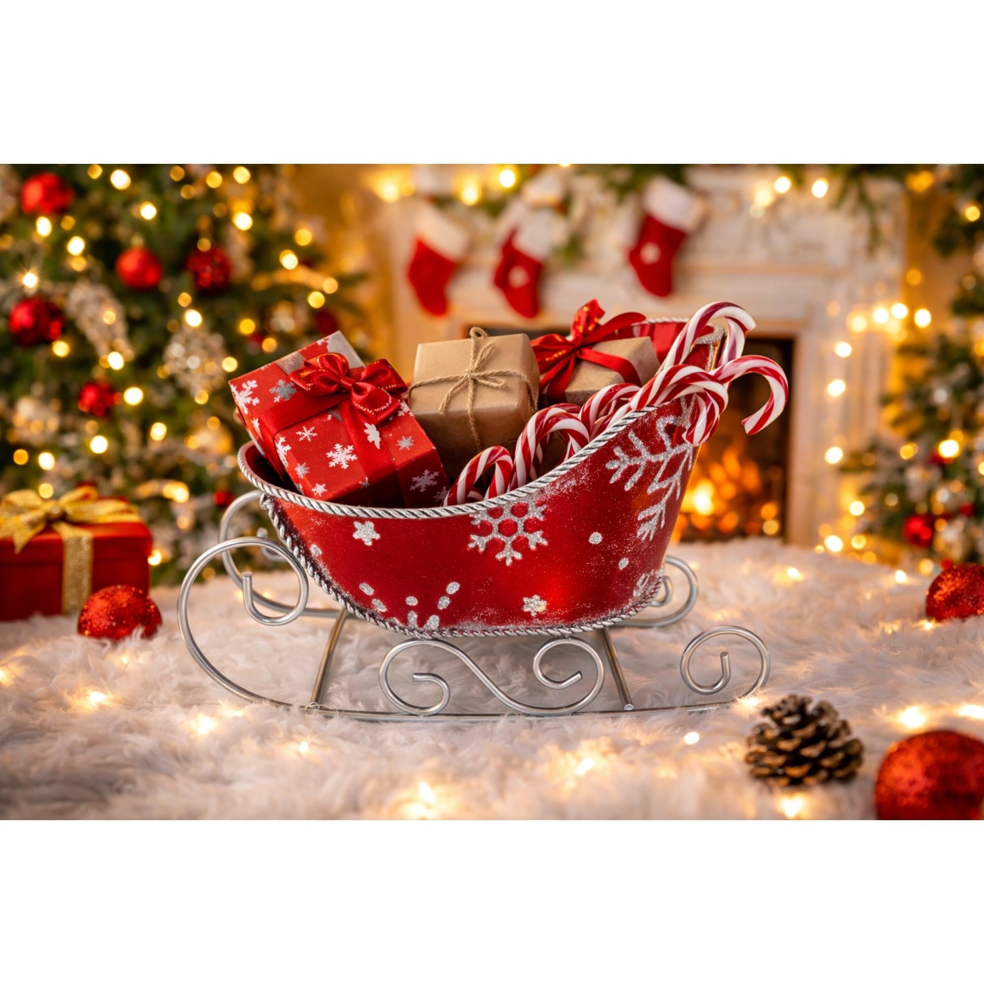 Glittered Snowflake Metal Sleigh Christmas Decoration 7.75 Red