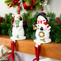 Set Of 2 Glitter Dusted Snowman Christmas Stocking Holders 7.25