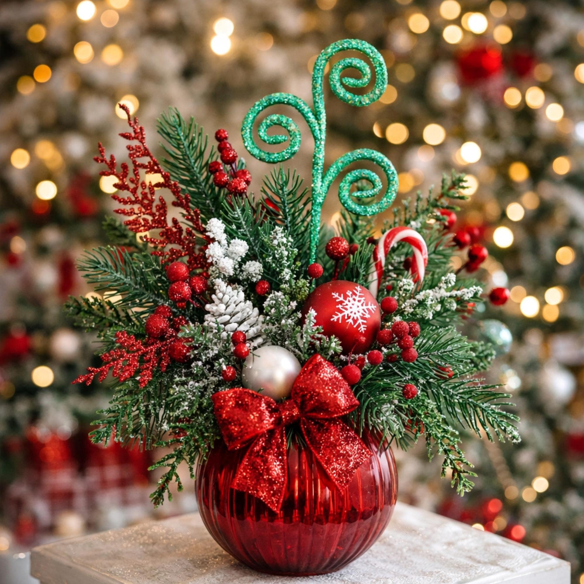 Glittered Swirls Christmas Pick Spray 10 Green