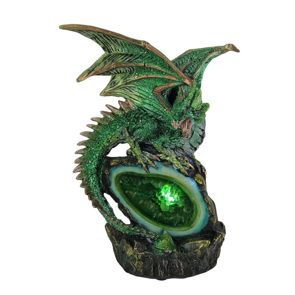 Glittery Green Wicked Dragon Color Changing Led Geode Statue 8 X 5.5 X 4.5 Inches