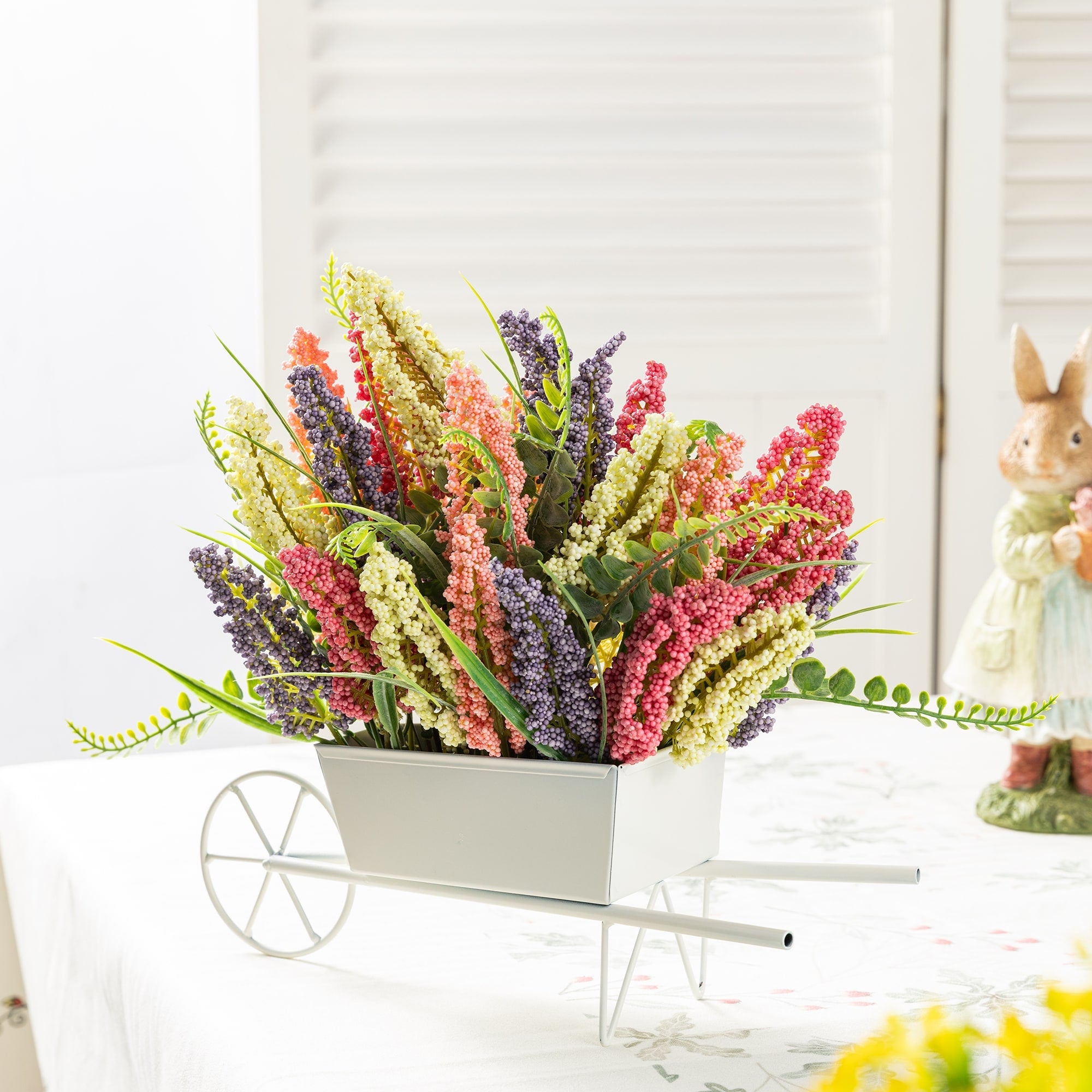 Glitzhome 11 H Pink Purple Yellow Mixed Heather Cart Centerpiece