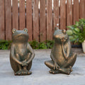 Glitzhome 12H Resin Bronze Squatting Sitting Frog Statue
