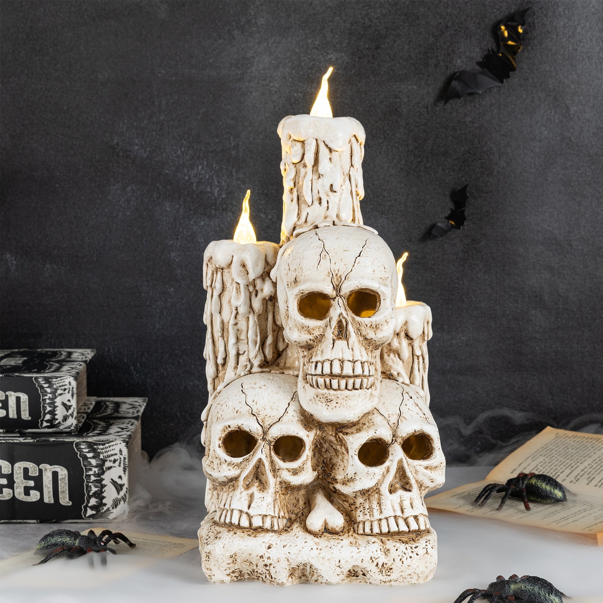 Glitzhome 14.25 H Lighted Halloween Resin Skulls With Candles Table Decor With Timer