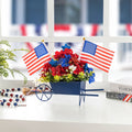 Glitzhome 14 L Patriotic Americana Hydrangea Metal Wagon Centerpiece