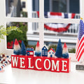 Glitzhome 14L Patriotic Americana Wooden House Brush Trees Table Decor