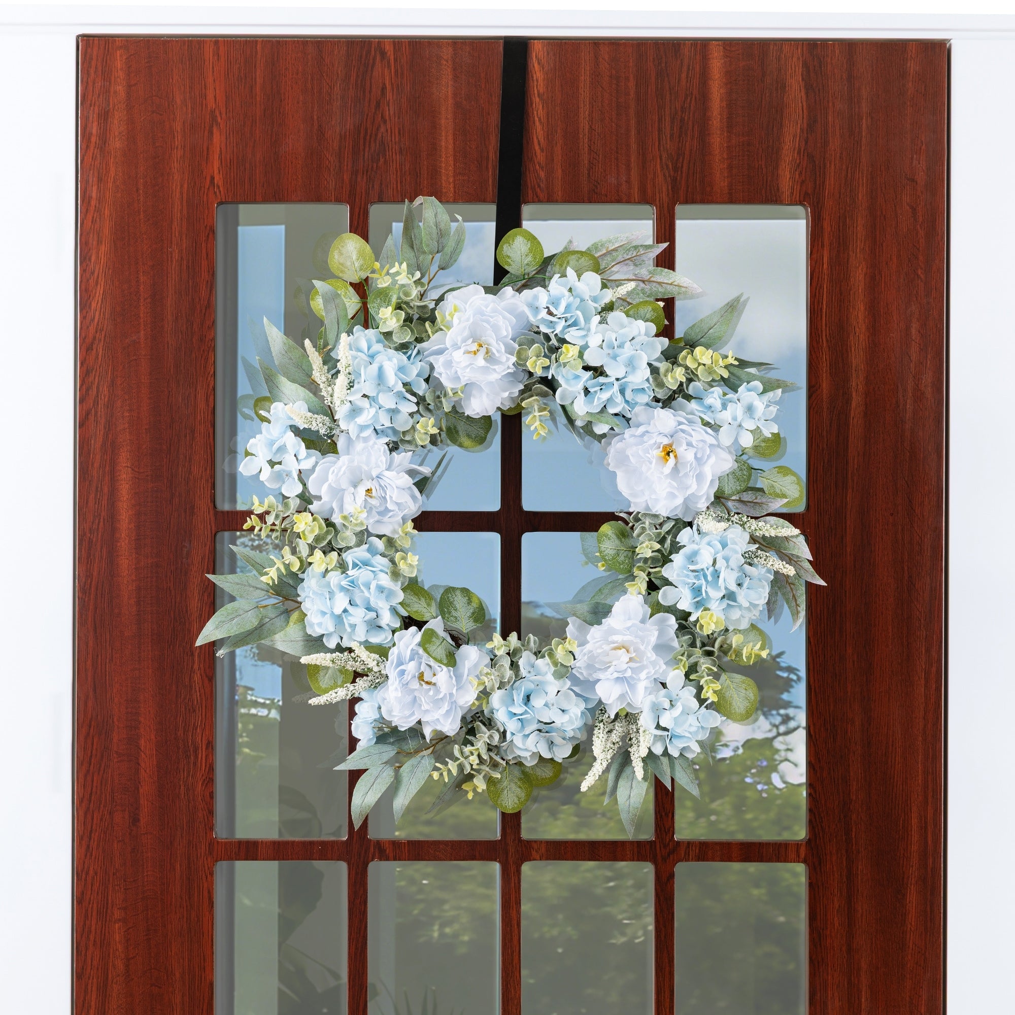 Glitzhome 18 H Blue Peony Hydrangea With Ceramic Vase Centerpiece