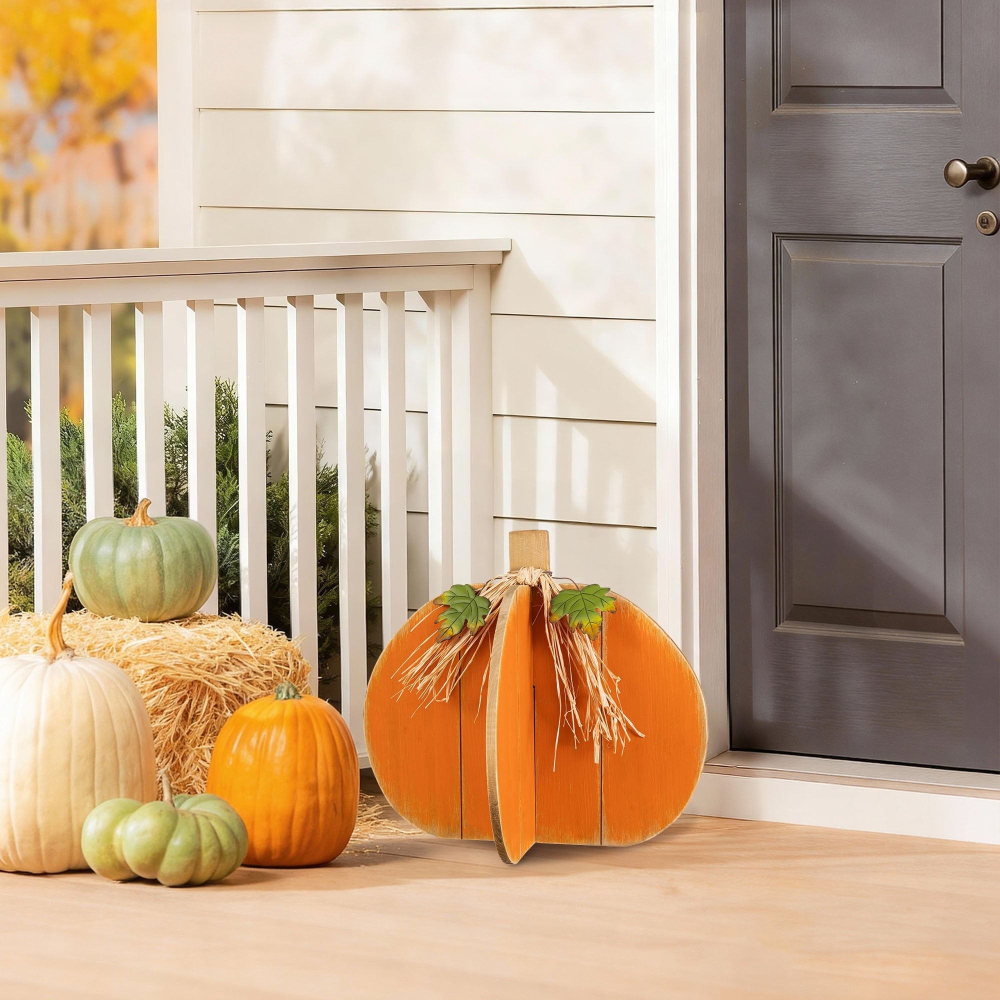 Glitzhome 18 L Fall Wood Interlocking Pumpkin Porch Decor 36H