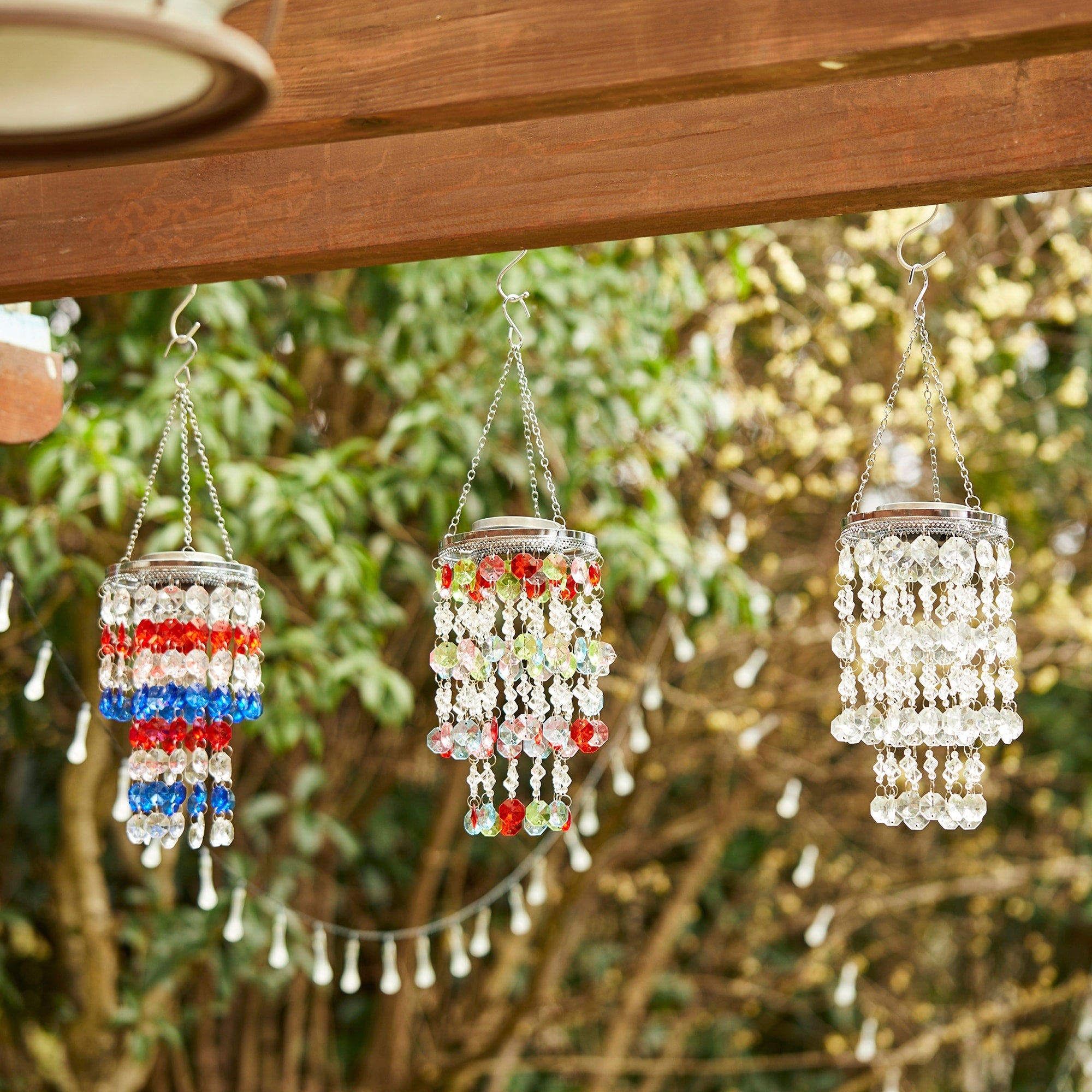 Glitzhome 19 H Solar Lighted Hanging Decor With Multicolored Acrylic Jewel Beads