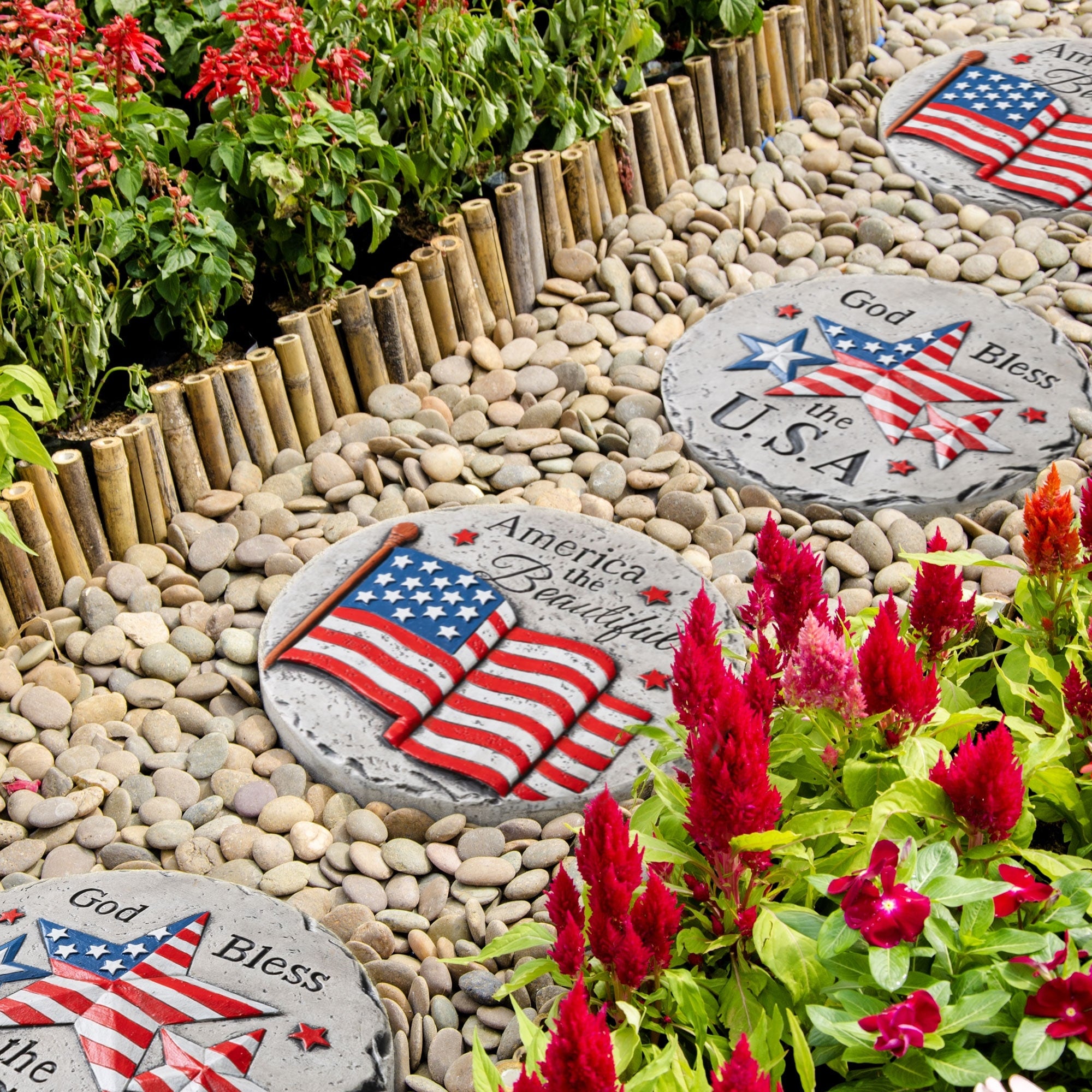 Glitzhome 2 Piece 10 D Patriotic Americana Cement Flag And Stars Stepping Stone