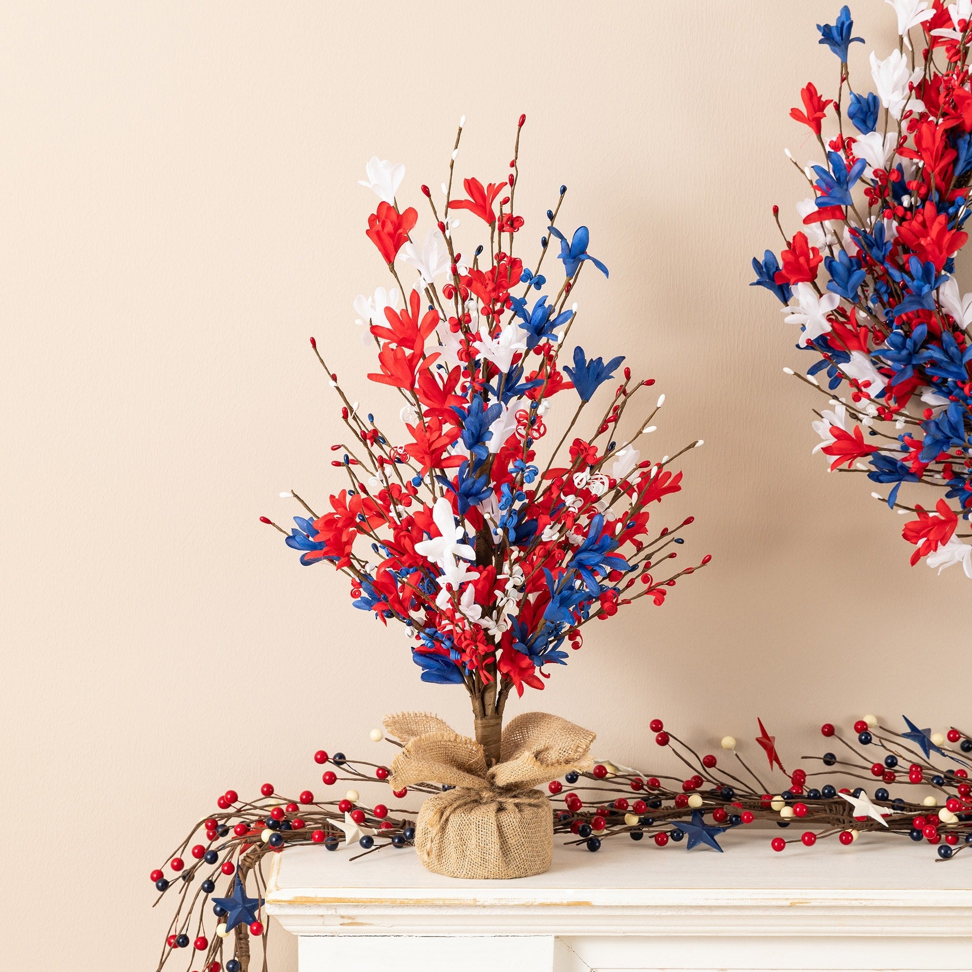 Glitzhome 21 H Patriotic Americana Red White Blue Floral Table Tree