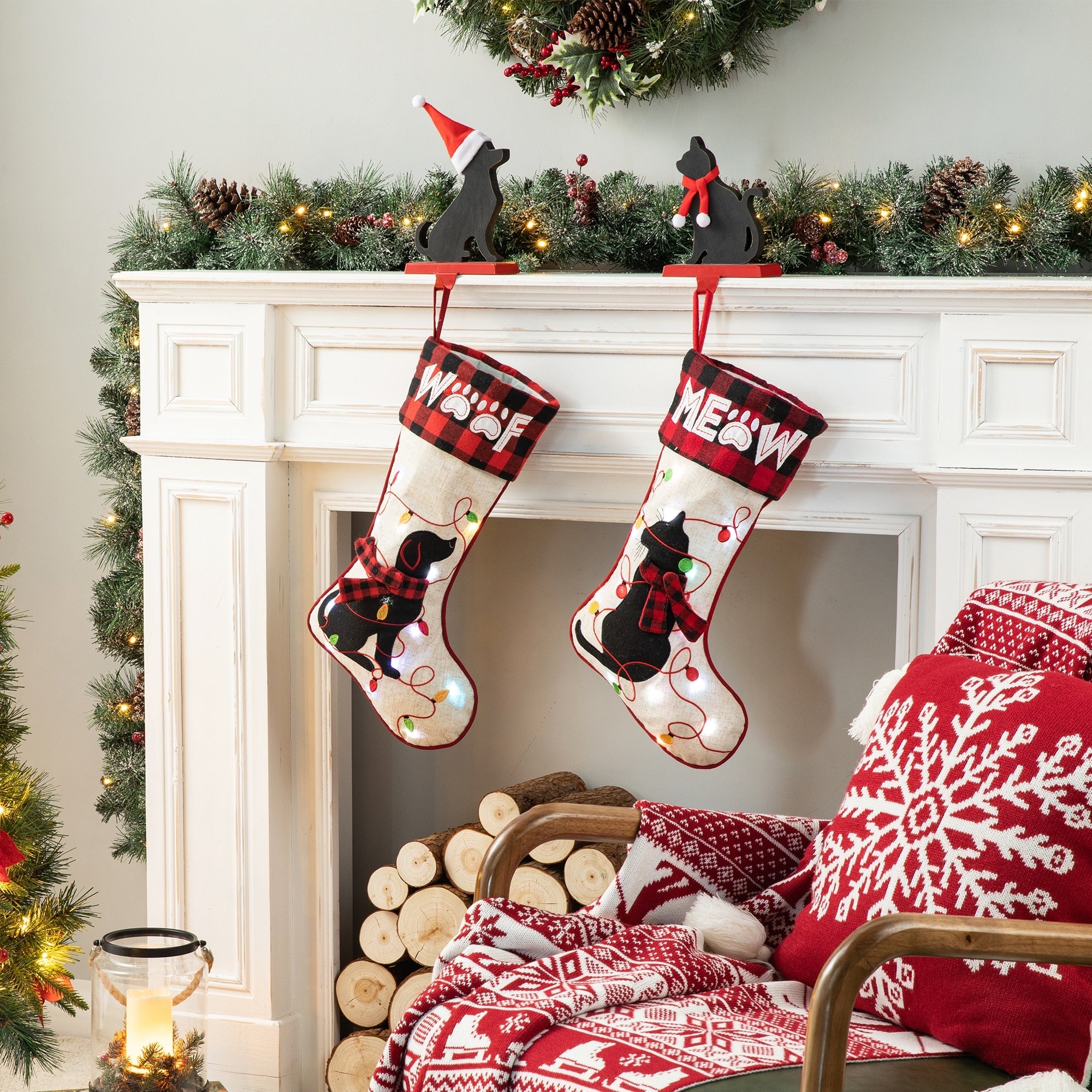 Glitzhome 21 L Led Embroidered Linen Christmas Stocking