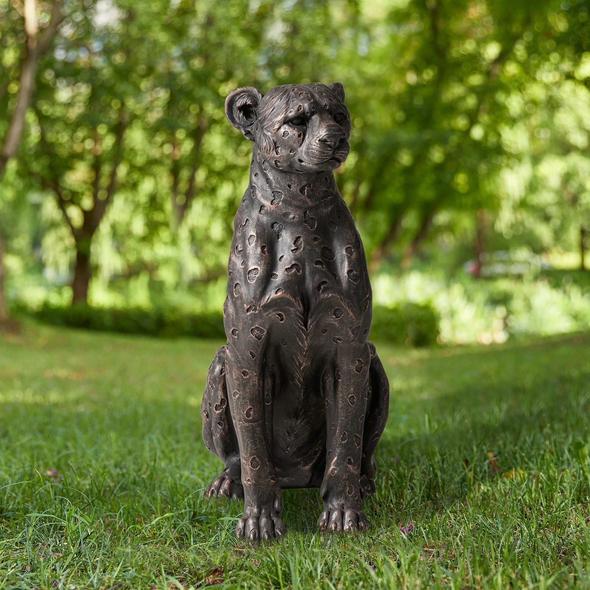 Glitzhome 23.25H Mgo Bronze Leopard Statue