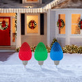 Glitzhome 23.5 H Set Of 3 Christmas Metal Red Green Blue Bulbs Yard Stake