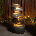 Glitzhome 24.5 H 5 Tiered Zen Style Stacked Pebbles Polyresin Outdoor Fountain With Pump And Led Light