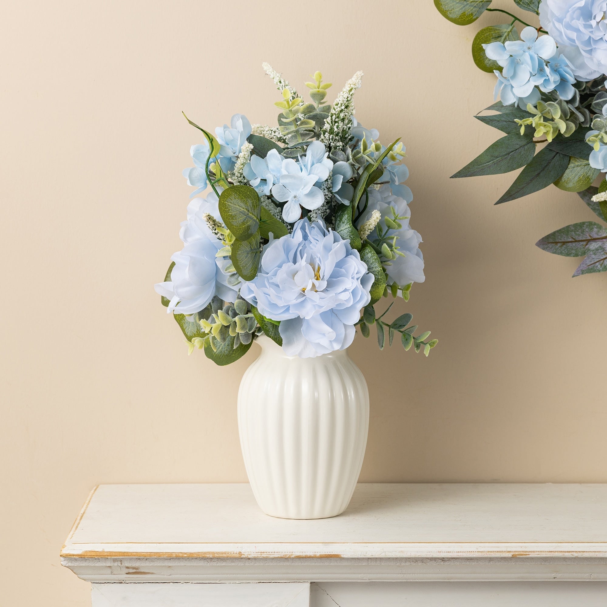 Glitzhome 24 D Blue Peony Hydrangea Floral Wreath Includes A Complimentary Black Metal Wreath Hanger