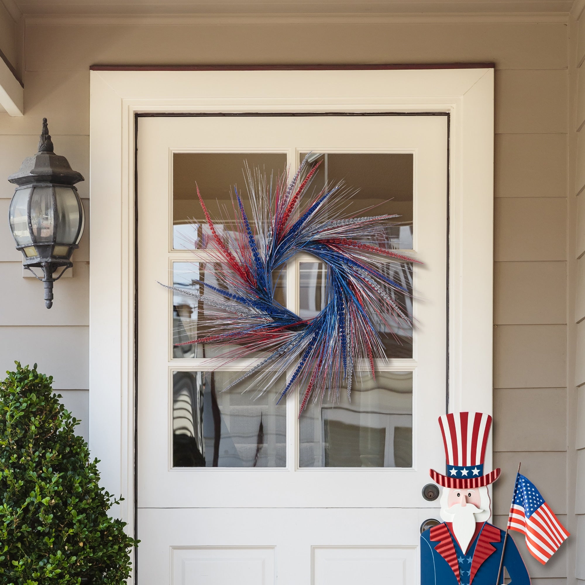 Glitzhome 24 D Patriotic Americana Tinsel And Heather Wreath