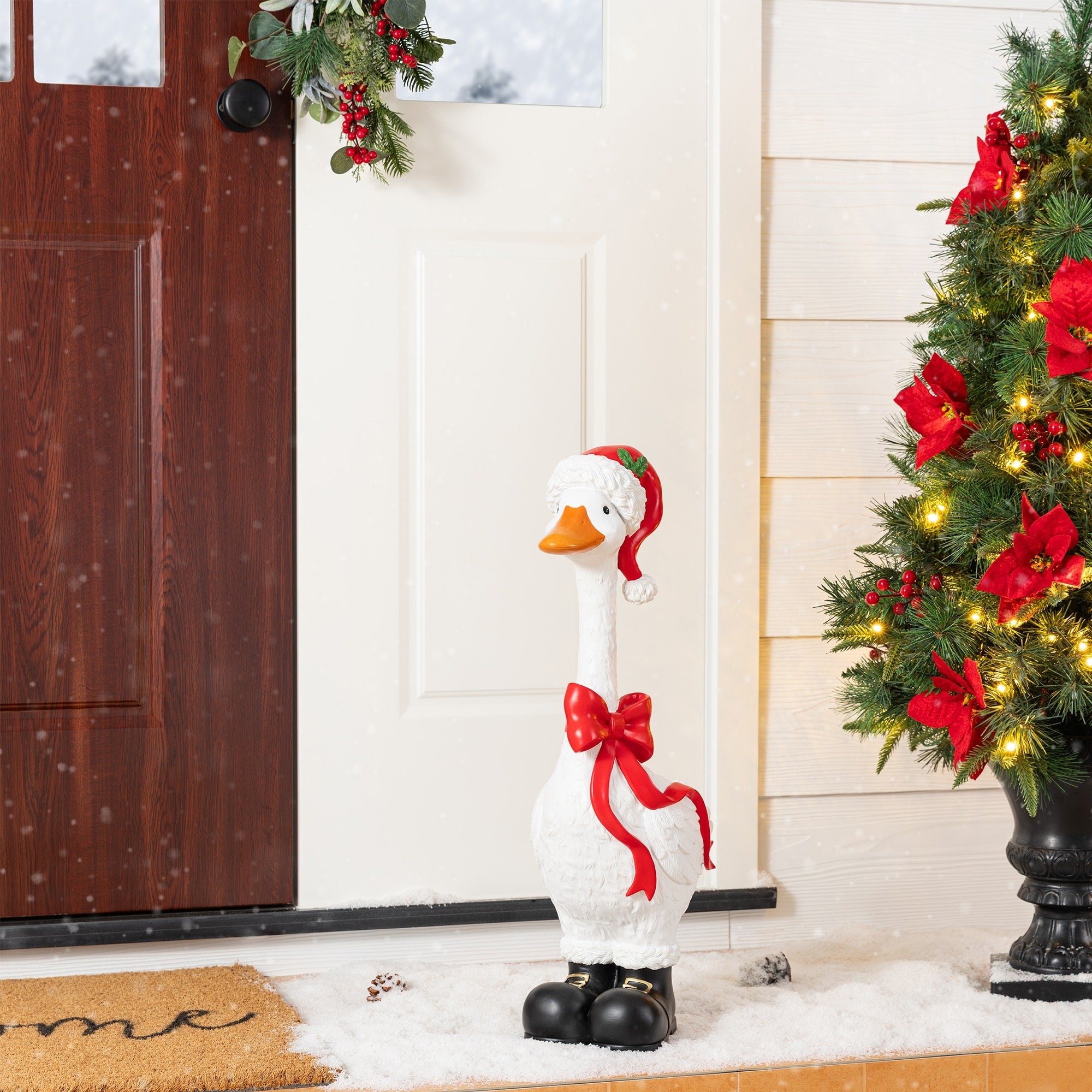 Glitzhome 24 H Christmas Polyresin Goose Porch Decor