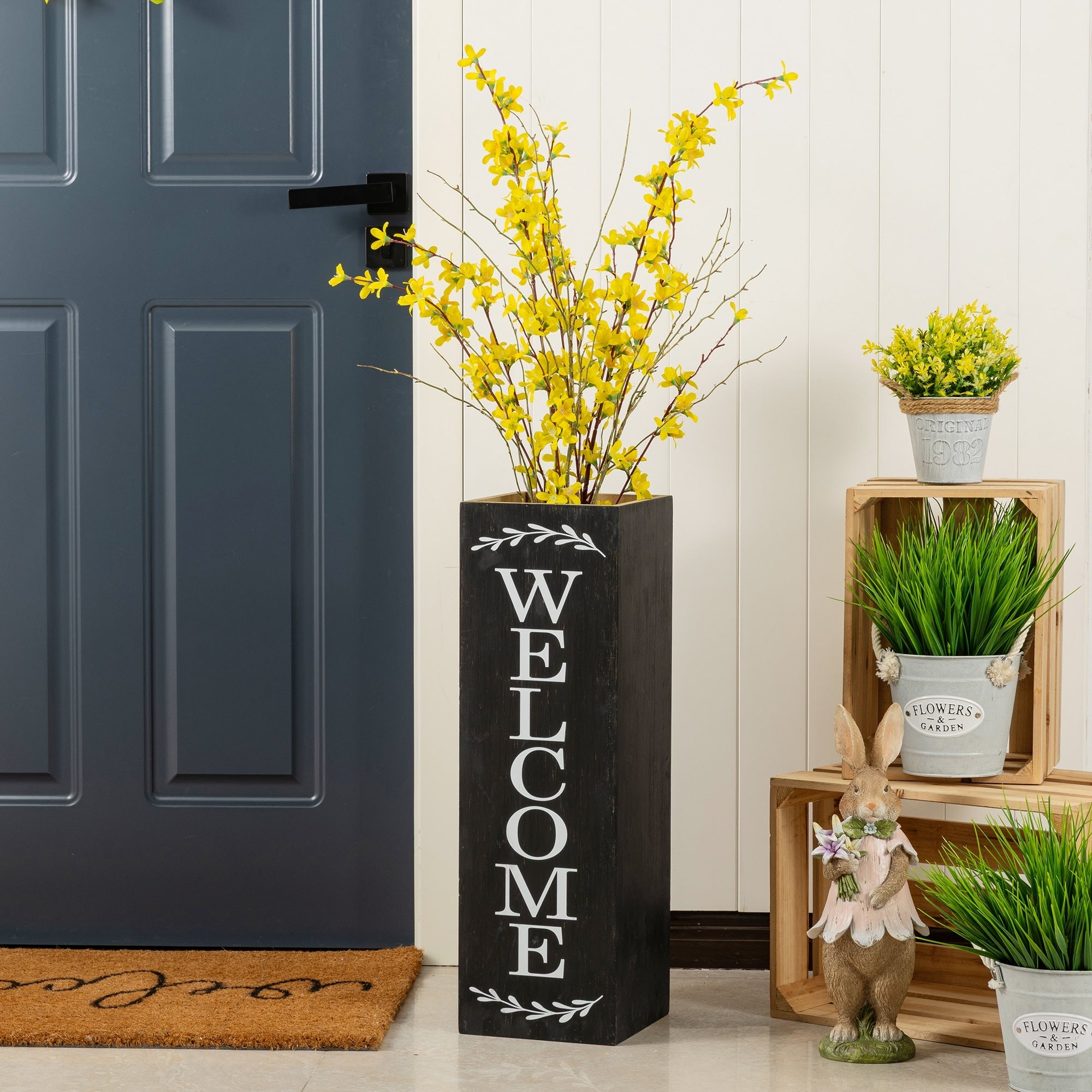 Glitzhome 24 H Double Sided Solid Wood Black White Boxed Welcome Porch Porch Sign