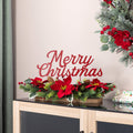 Glitzhome 24 L Metal Merry Christmas Poinsettia Centerpiece Table Decor