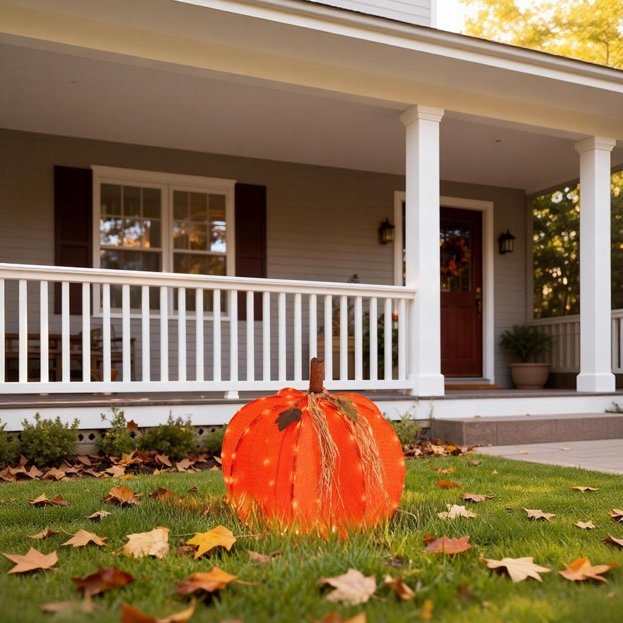 Glitzhome 25 H Fall 3D Lighted Foldable Pumpkin Outdoor Decor With 80 Golden Hued Led Lights W Timer