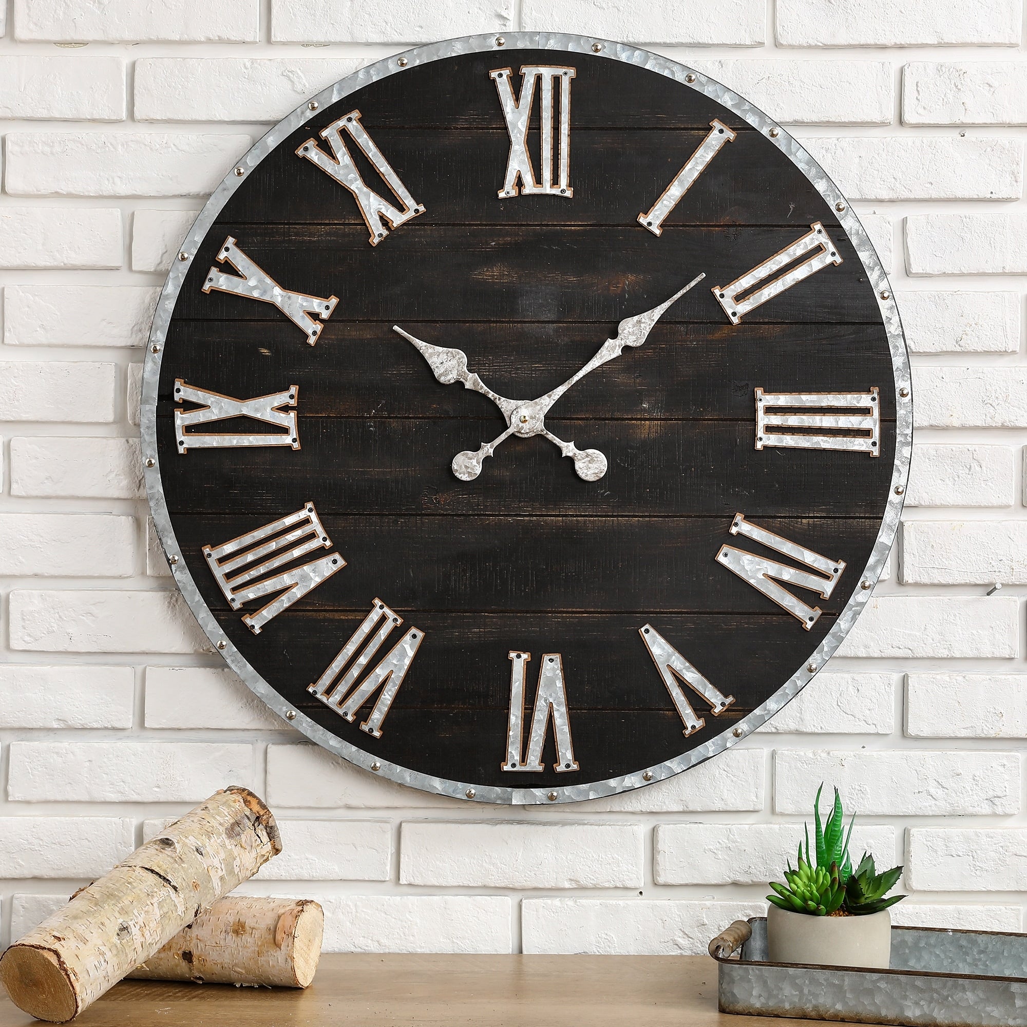 Glitzhome 27.56 D Oversized Farmhouse Wooden And Galvanized Wall Clock