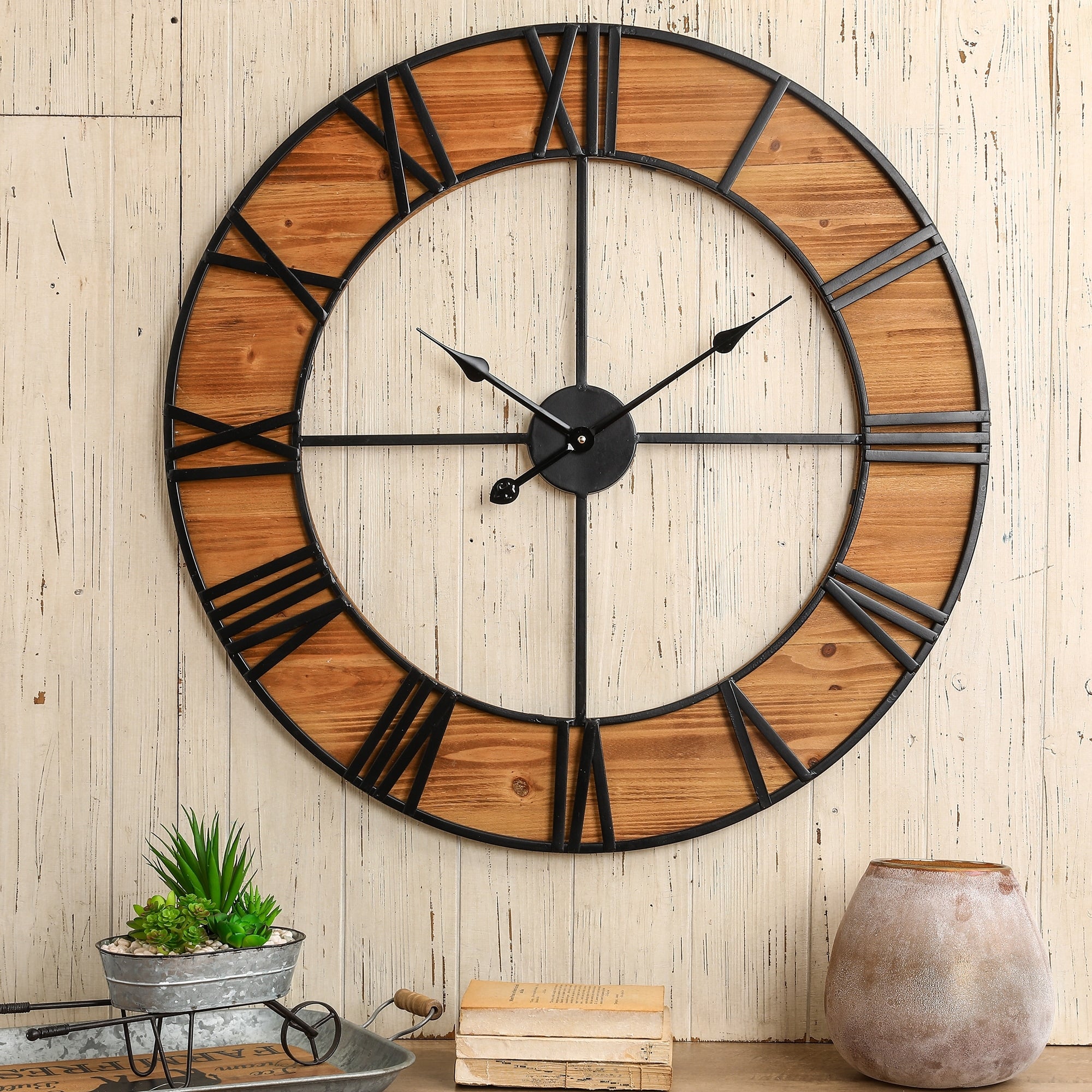 Glitzhome 30 D Oversized Farmhouse Wooden And Metal Wall Clock