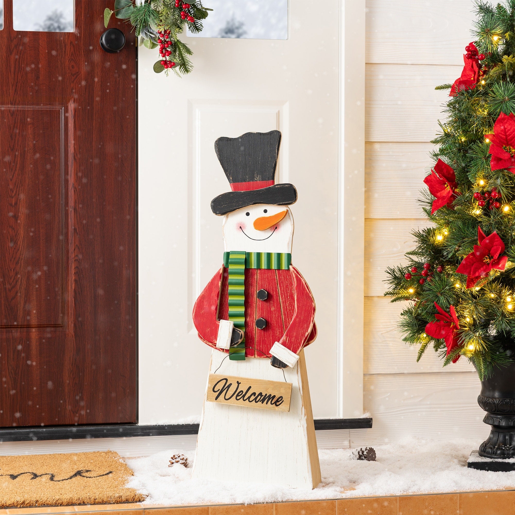 Glitzhome 30 H Christmas Chunky Wood Snowman Porch Decor