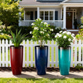 Glitzhome 30 H Set Of 2 Oversized Gradient Cobalt Blue Turquoise Red Tall Plastic Planter