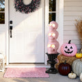 Glitzhome 31.50 H Halloween Mgo Lighted Stacked Pink Skull With Black Urn Porch Decor W Timer