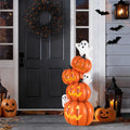 Glitzhome 33.25 H Halloween Mgo Lighted Stacked Jack O Lantern Ghost Porch Decor W Timer