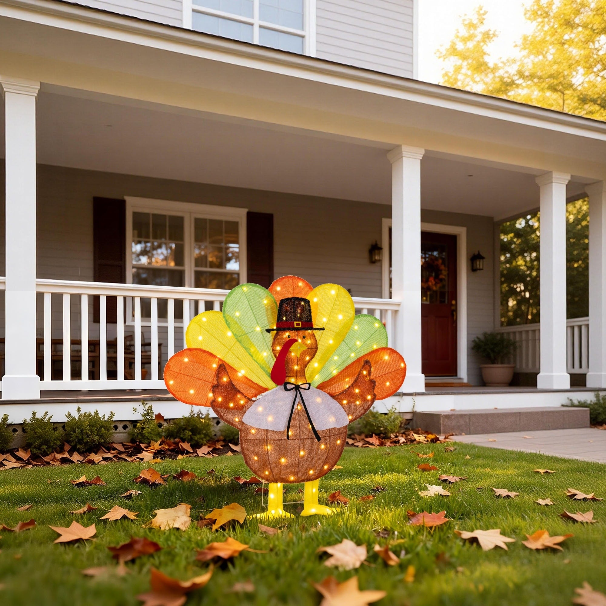 Glitzhome 35.5L 2.5D Thanksgiving Lighted Fabric Turkey Outdoor Decor With 100 Warm White Led Lights 35.5 L X 4 W X 32.75 H