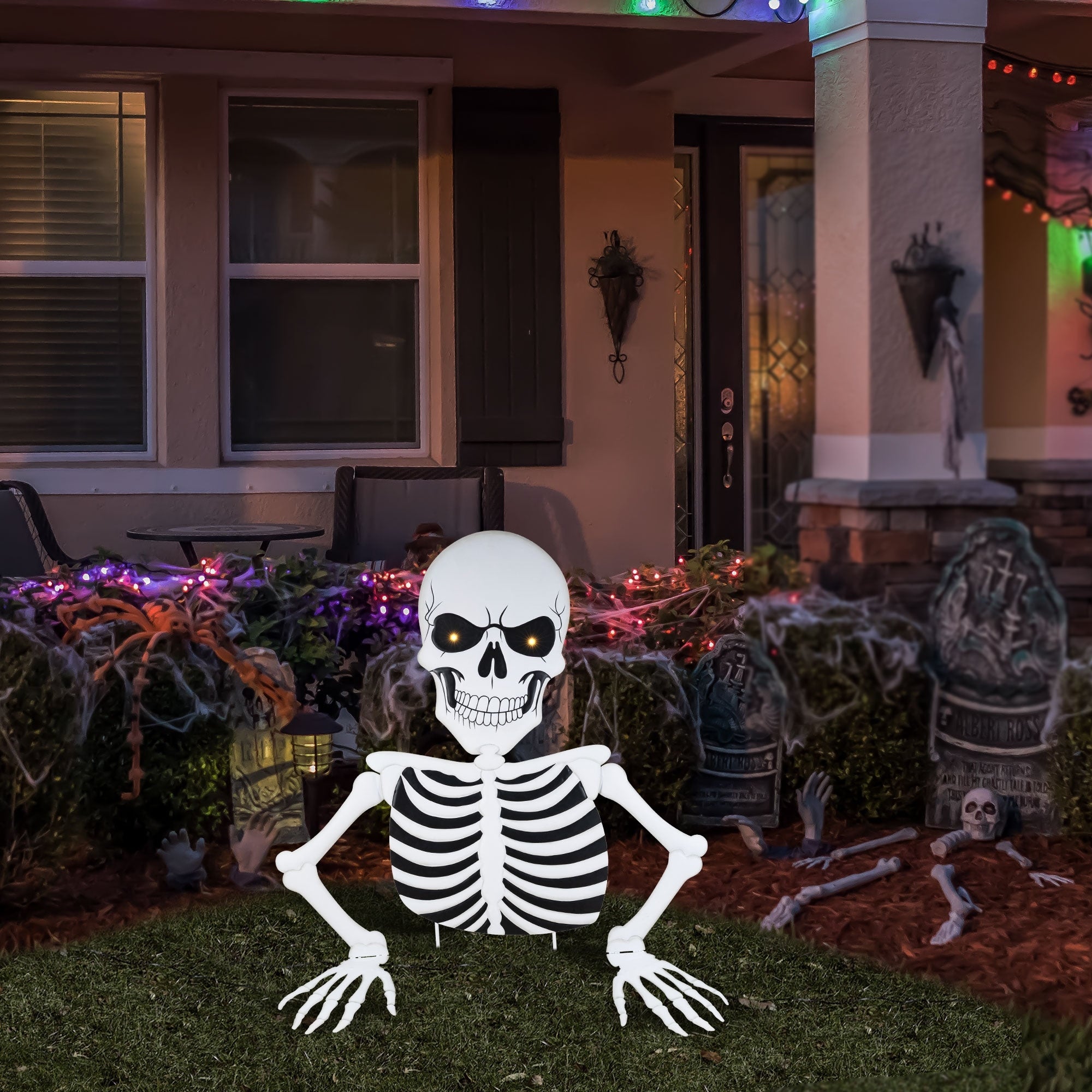 Glitzhome 35.75 H Halloween Lighted Metal Ground Breaking Skeleton Yard Stake With Timer