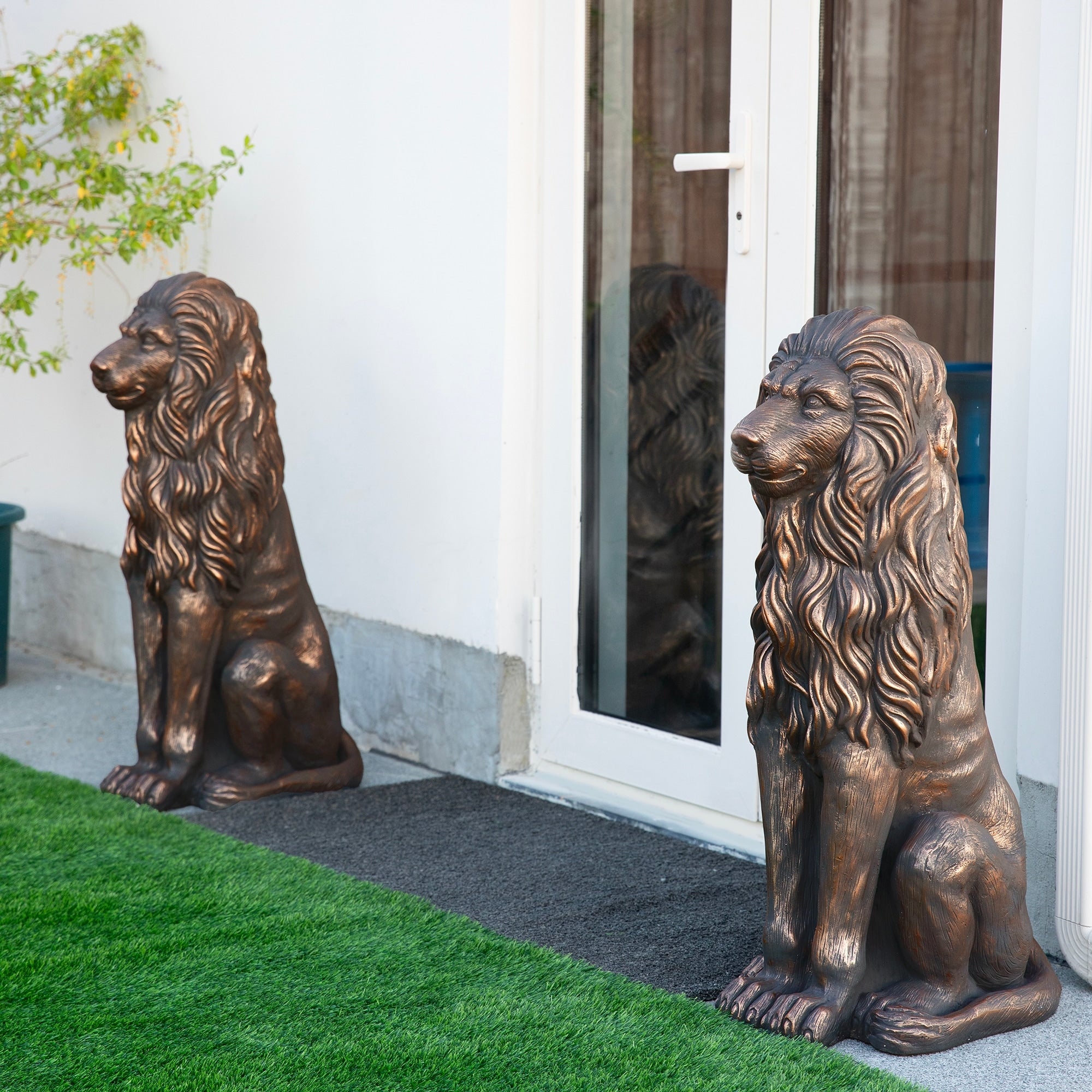 Glitzhome 36.25 H Oversized Mgo Bronze White Black Sitting Lion Garden Statue