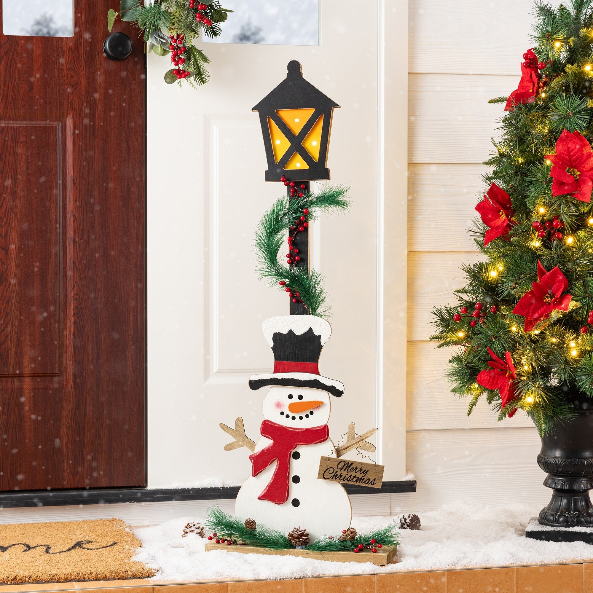 Glitzhome 36.75 H Lighted Christmas Wood Snowman With Lamp Porch Decor With Timer
