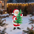 Glitzhome 36 H Christmas Metal Santa With Tree Yard Stake