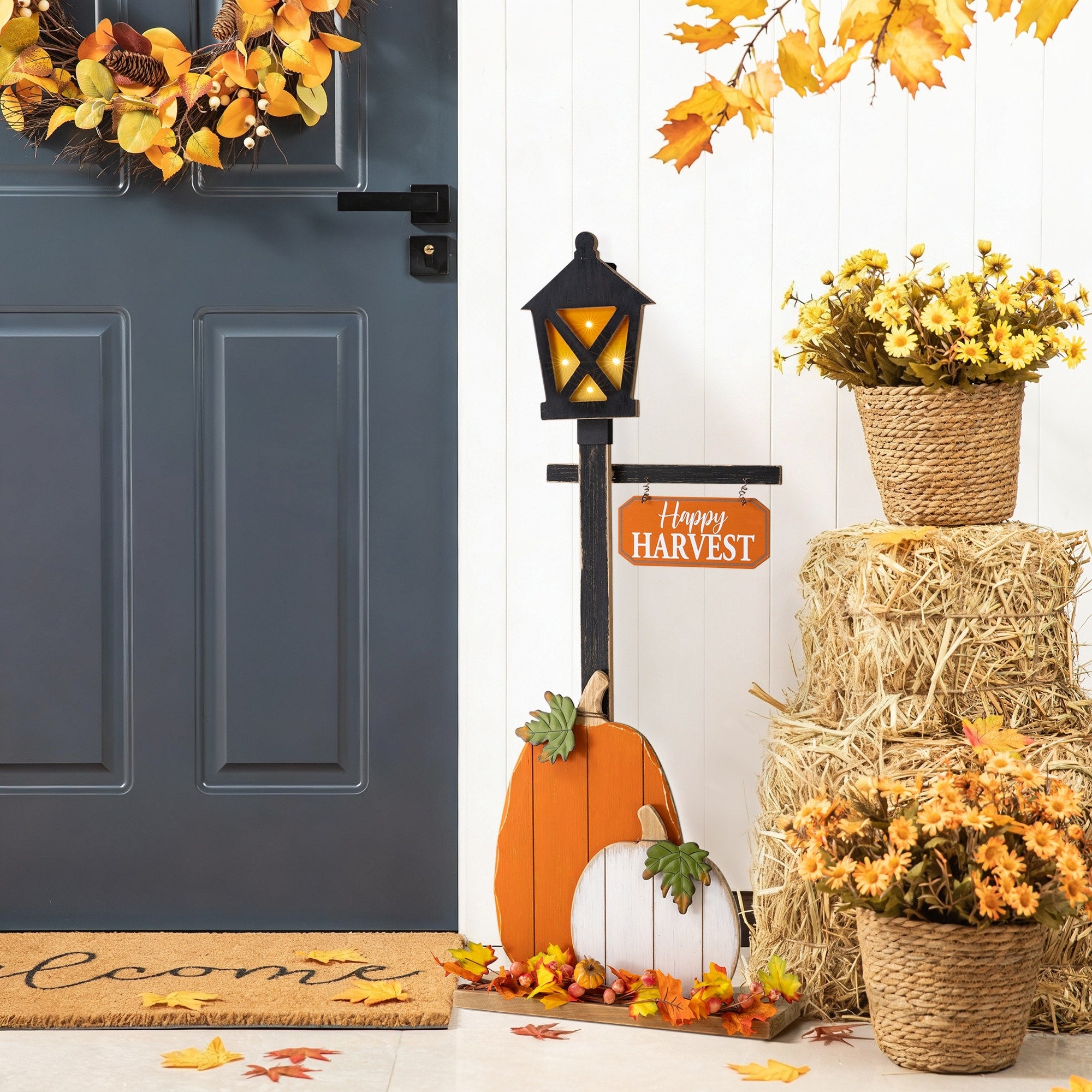 Glitzhome 36 H Fall Halloween Reversible Wood Pumpkin Porch Signs 36H
