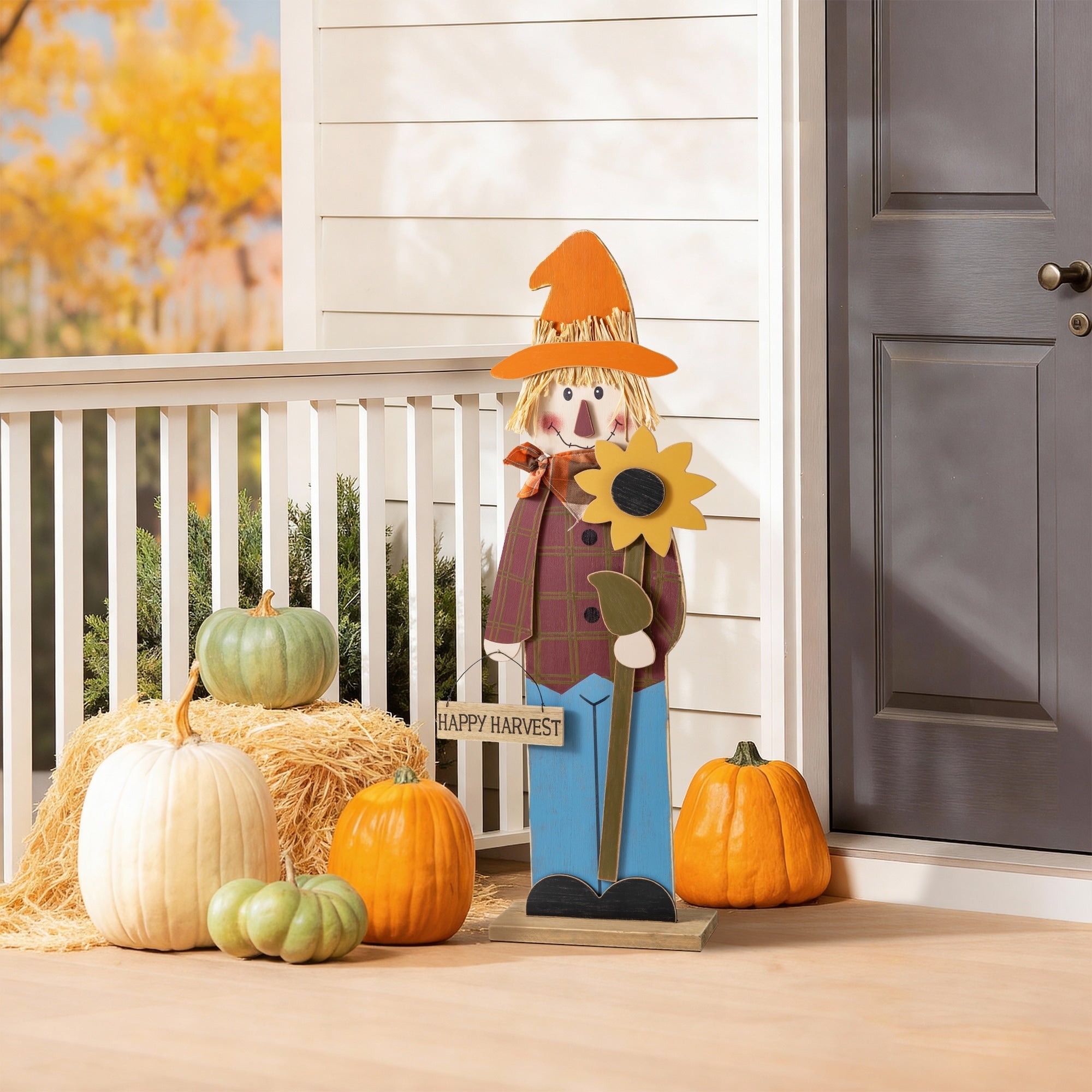 Glitzhome 36 H Fall Solid Wood Scarecrow Porch Decor Kd 36H