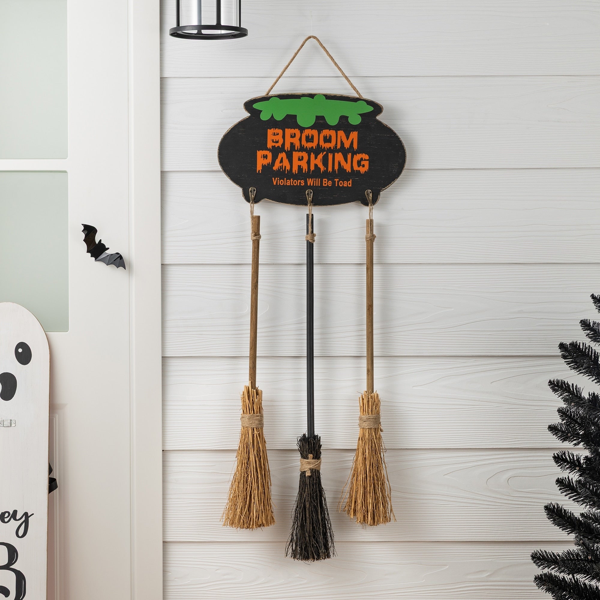 Glitzhome 37 H Halloween Wooden Cauldron And Broom Porch Decor