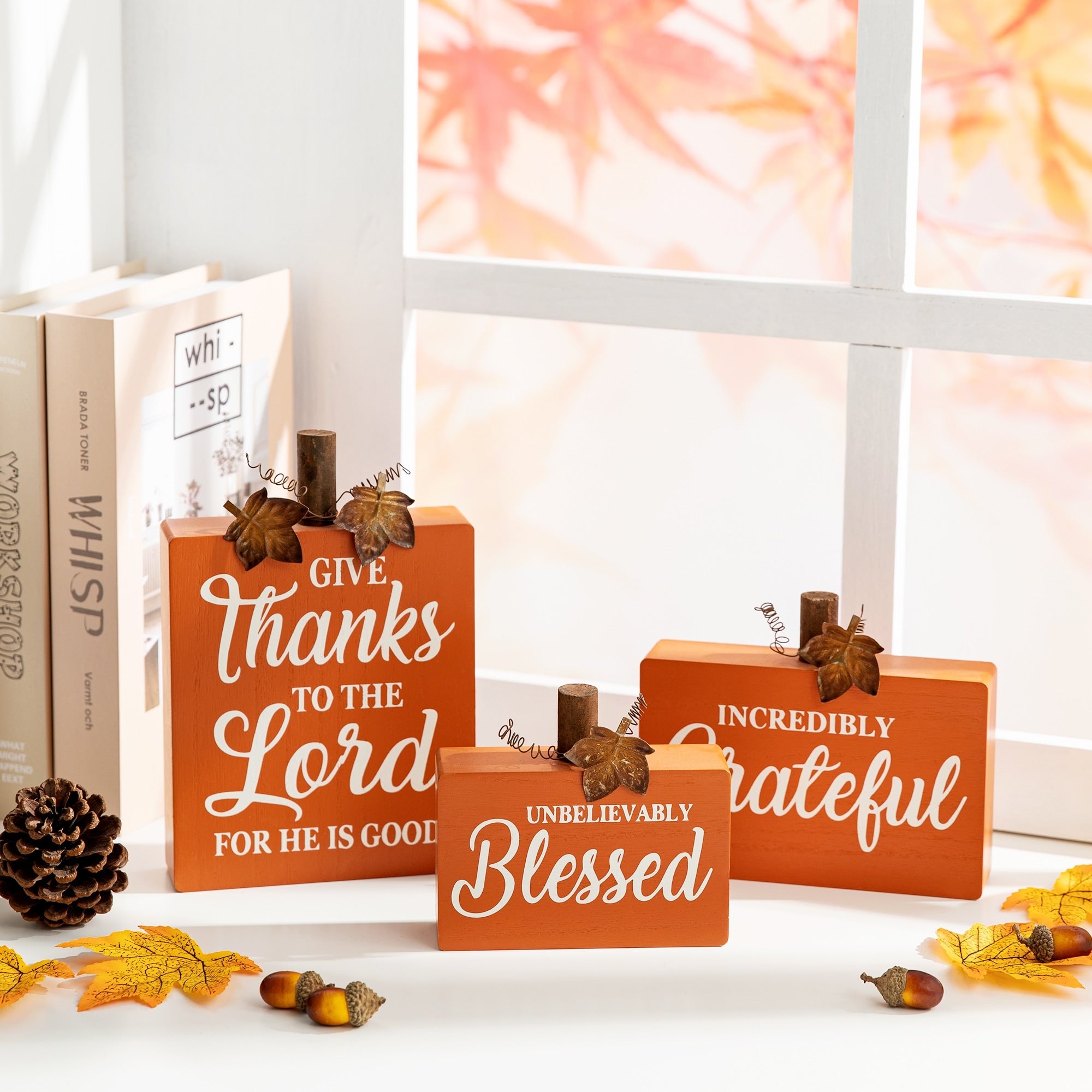 Glitzhome Fall Wooden Pumpkin Table Decor