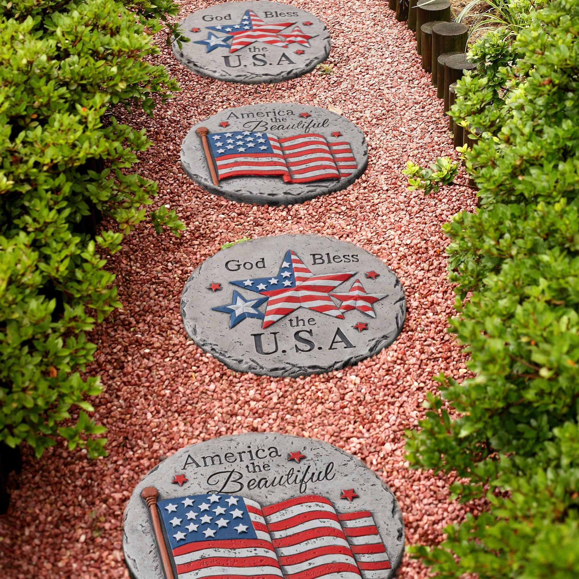 Glitzhome 4 Piece 10 D Patriotic Americana Cement Flag And Stars Stepping Stone