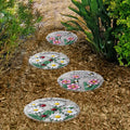 Glitzhome 4 Piece Cement Flower Textured Stepping Stones Garden Decor 10 In