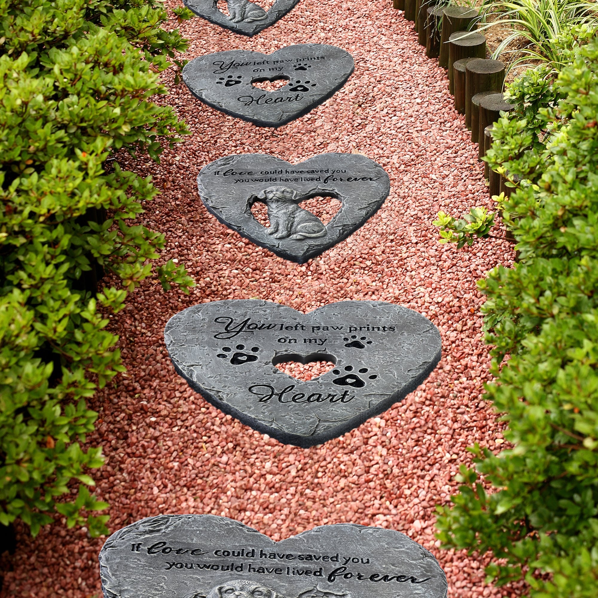 Glitzhome 4 Piece Cement Heart Shaped Paw Prints And Dog Memory Stepping Stones 10 In