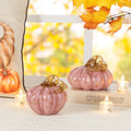 Glitzhome 4.75 H Pink Glass Pumpkin Fall Thanksgiving Table Decor Gifts